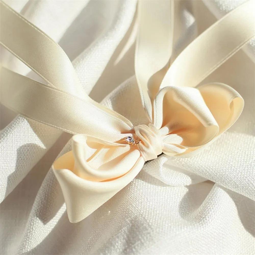 Angel Shushu Satin Long Ribbon Automatic Hairpin Ivory Women s Hairpin Bangs Pin Girl s Hairpin Women s Automatic Hairpin