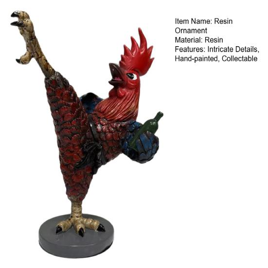 Kung Fu Rooster Statue Resin Drunk Chicken Figurine Table Art Rooster Sculpture for Home Office Desk Shelf Indoor Outdoor Decor Housewarming Gift