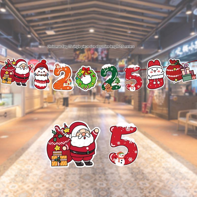24 Christmas Cartoon Store Paper Bunting Flags for Festive Atmosphere