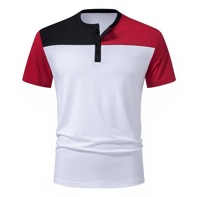 

2026 Summer Golf Wear Patchwork Color T Shirt for Men Cheap Tops Vintage Button Designer Henry Collar Man Jersey T Shirt Homme S белый