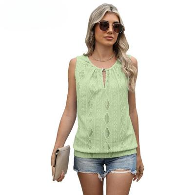 Women's New Spring and Summer Personalised Snap V-neck Solid Colour Sleeveless Vest T-shirt Jacquard Tops