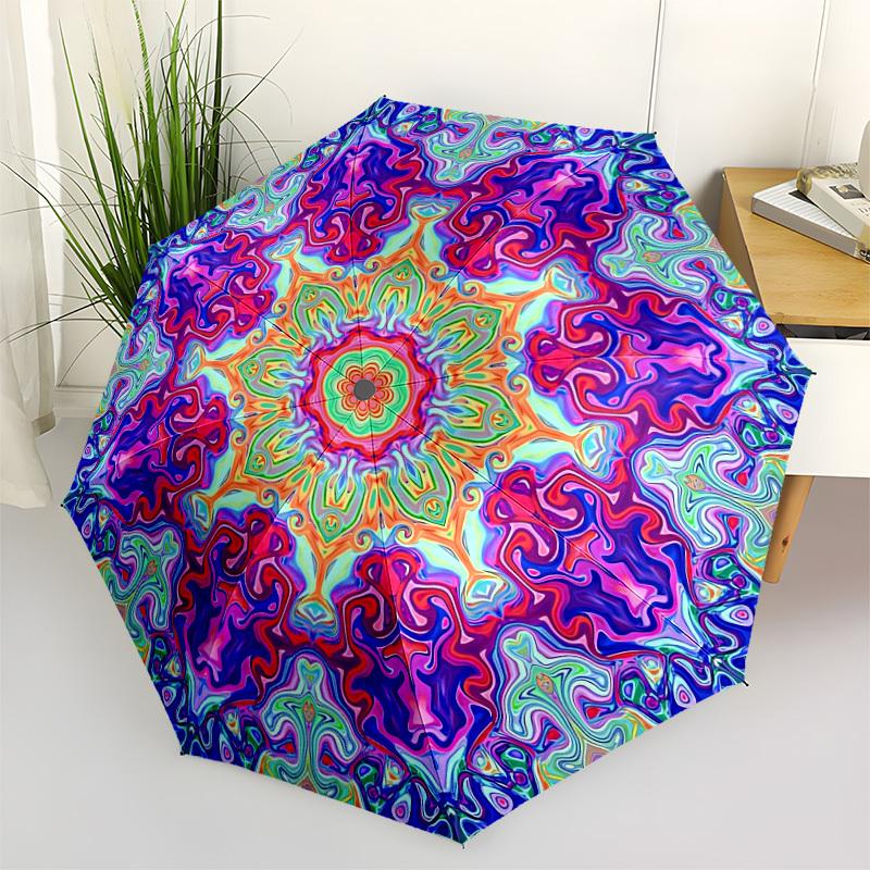 

1pc Psychedelic Mandala Automatic Folding Umbrella - Portable Collapsible Design, 8-Rib Iron Frame, Durable Fabric yy251125160