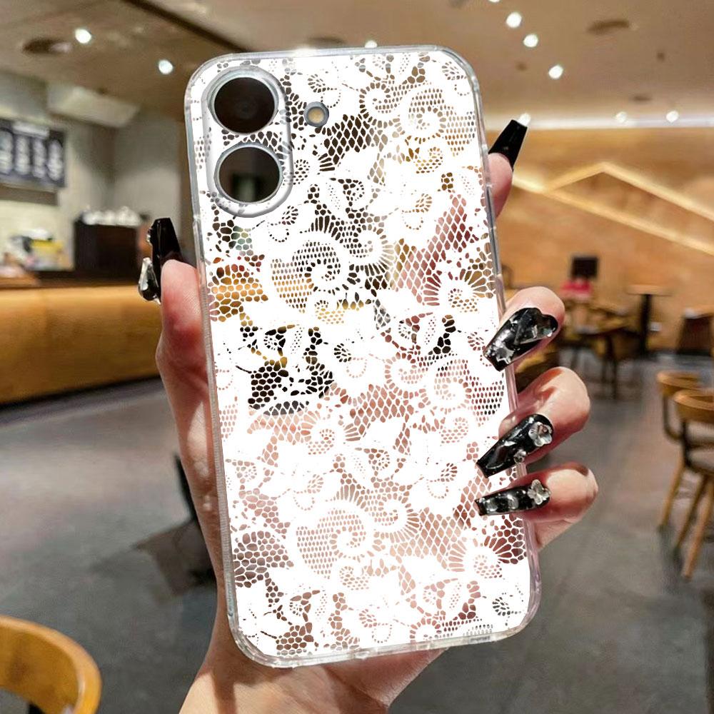 Romantic White Lace Phone Case For Xiaomi Redmi 13C 13 Note 13 12 11 10 8 Pro 10 9C 9A 10C 12C Flower Clear Transparent Cover