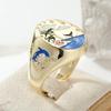 Vintage Hand Carved Beach Pattern Women's Ring Gold Color Metal Geometry Daily Wear Party Jewelry Anniversary Gift