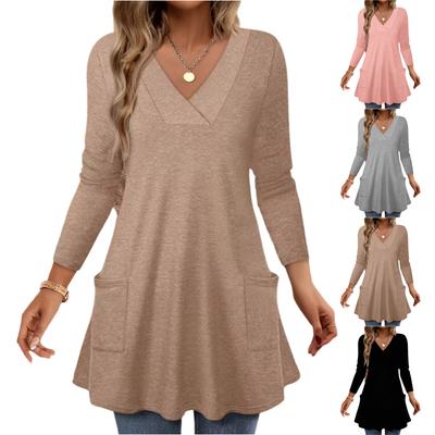Women's Fashionable And Casual Color V,Neck Elegant Spliced Top