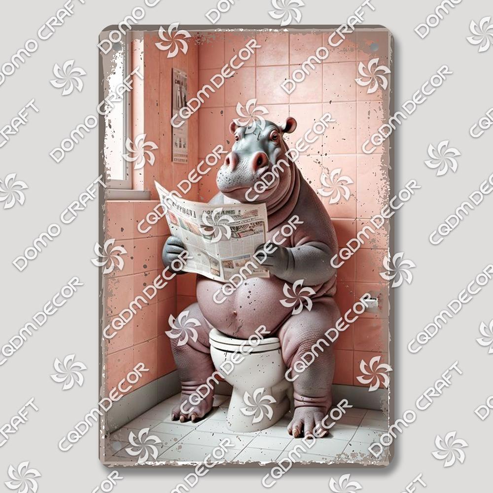 Funny Toilet Tin Sign Vintage Metal Poster Rabbit Raccoon Cat Dog Metal Plates Retro Wall Decor for Cafe Bathroom Home