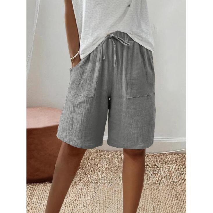 Neue Damen Sommer Baumwolle und Leinen Einfarbig Träger Locker Lässig Fünfviertel Shorts