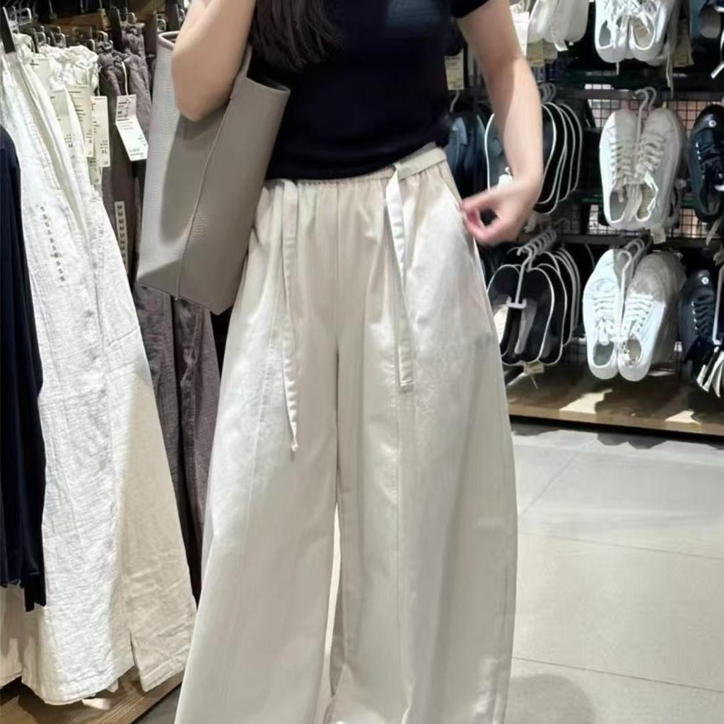 Korean-Style Pleated Wide-Leg Drawstring Pants