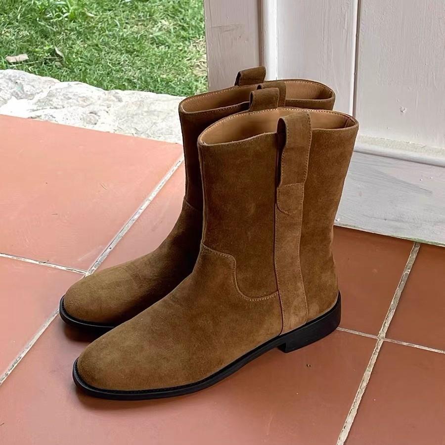 

Sheepskin version ~ Korean retro suede round toe thick heel western cowboy boots boots boots women s 2025 new versatile women s boots 40
