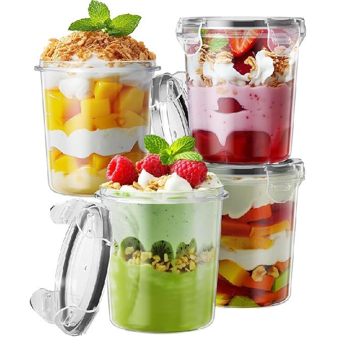 Overnight Oats Containers with Lids, 4 Pack 13oz Overnight Oats Jars, Plastic Mason Jars, BPA Free, Portable, Leak Proof Oatmeal Containers for Plastic