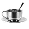 Style INS Mug Minimaliste Nordique Lot de 3 pièces Mug à Café en Acier Inoxydable 304 Résistant à la Chaleur Tasse à Lait avec Soucoupe Cuillère Set de Sets de Table