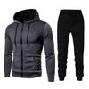 2Pcs/Set Men Sports Suit Drawstring Hooded Long Sleeve Tops Elastic Waist Trousers Set Fitness Outfit Exercise Casual Wear