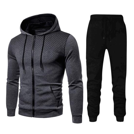 2Pcs/Set Men Sports Suit Drawstring Hooded Long Sleeve Tops Elastic Waist Trousers