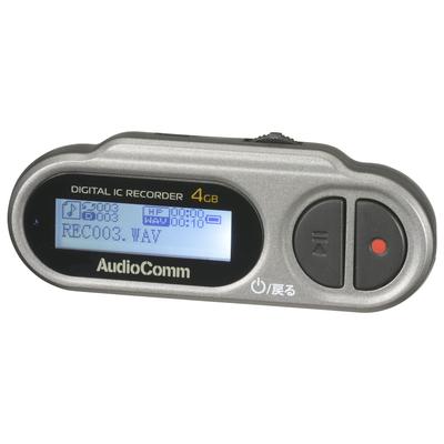 Ohm Electric AudioComm Digital IC Recorder 4GB Battery Operated MP3 WAV Recording Playback Voice Recorder Voice Memo OHM Silver ICR-U115N 03-1453