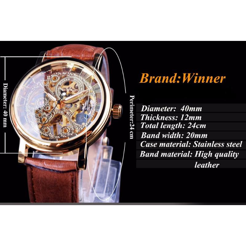 WINNER Men's Mechanical Watch Fashion Casual Vintage Roman Belt Cutout Watch Manual Mechanical Watch