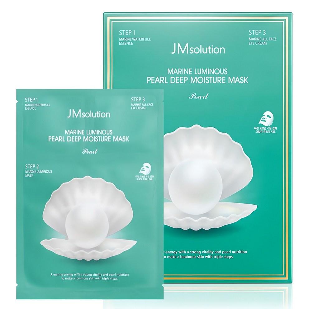 JM Solution Marine Luminous Pearl Deep Moisture Mask Pearl, 10 Sheets, 1 Pack