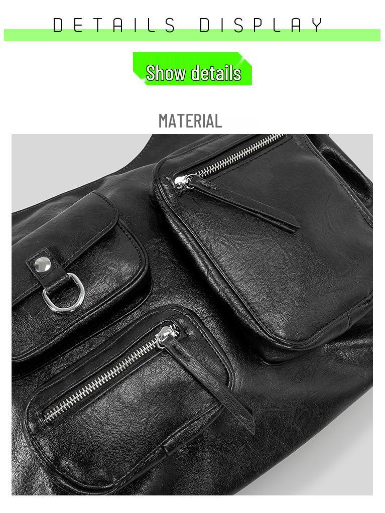 2024 Retro Multi-Pocket PU Motorcycle Shoulder Bag - Large Capacity Punk Style Handbag for Women