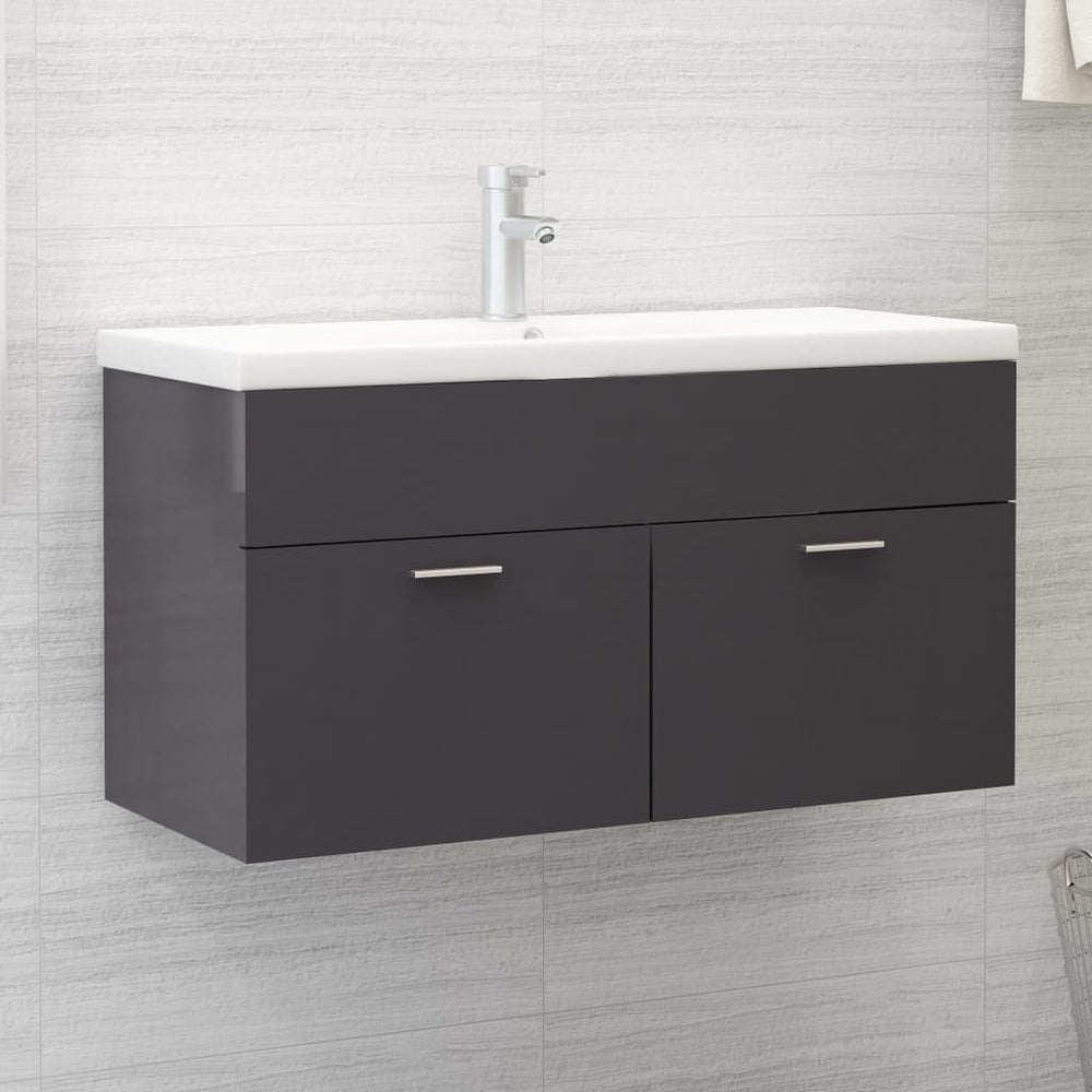Armoire d'évier et lavabo intégré  brillant Bois ingénierie