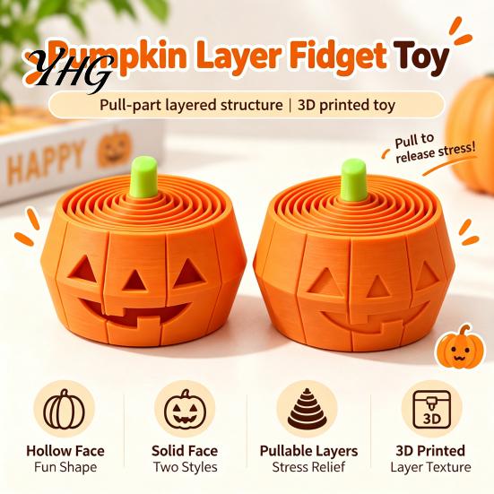 Small Pumpkin Collectible Halloween Stress Toy, Retractable Spiral Fidget Sensory Toy for Portable Anxiety Relief Kids Adults, 3D Printed Desktop