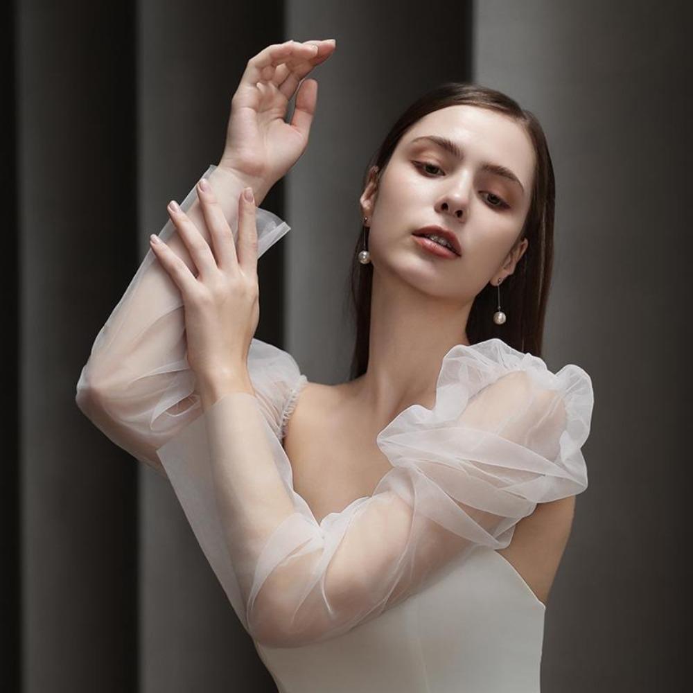 Fashion Transparent Bridal Sleeves Breathable Thin Wedding Long Sleeves Yarn Arm Covers