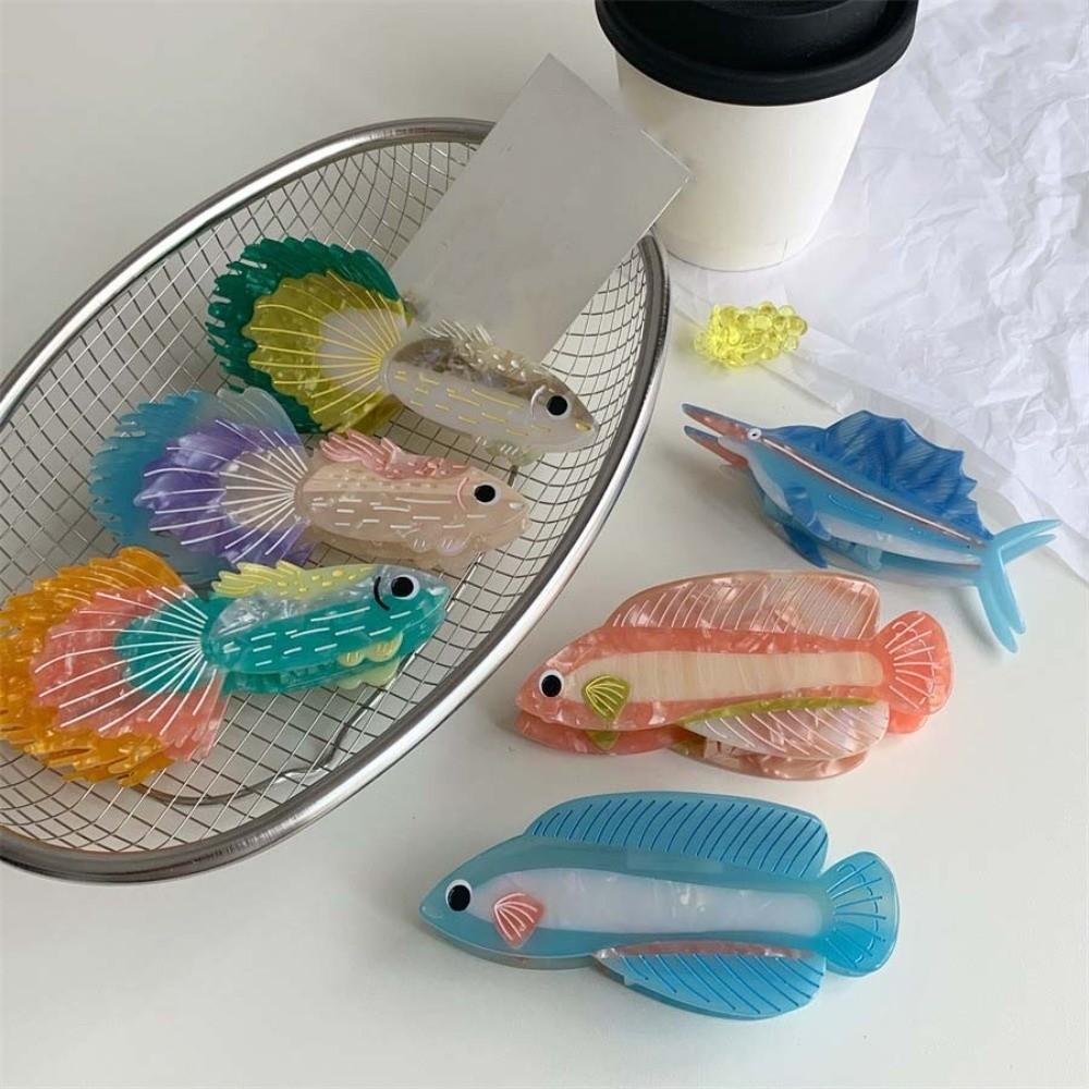 Korean Style Silver Arowana Shark Clip Acrylic Acetic Acid Hair Claw Guppy Hair Claw  Beach