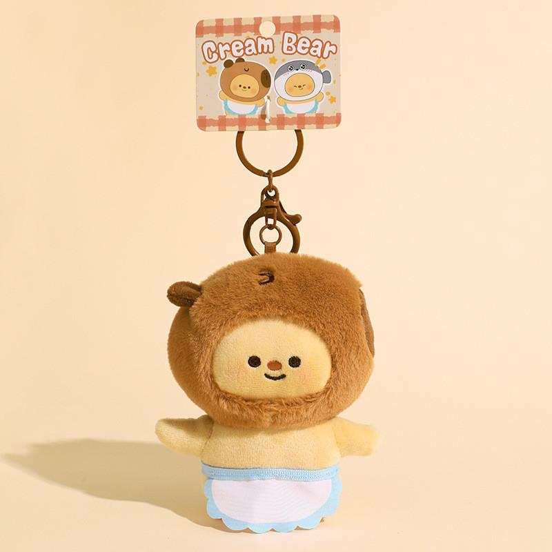 Adorable Plush Cream Bear Keychain Cute Cartoon Style For Couples And Friends