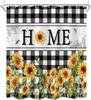 Shower Curtain Sunflower Pattern Buffalo Check Home Theme Bath Decor Waterproof Fabric Country Rustic Home Accessories Kitchen