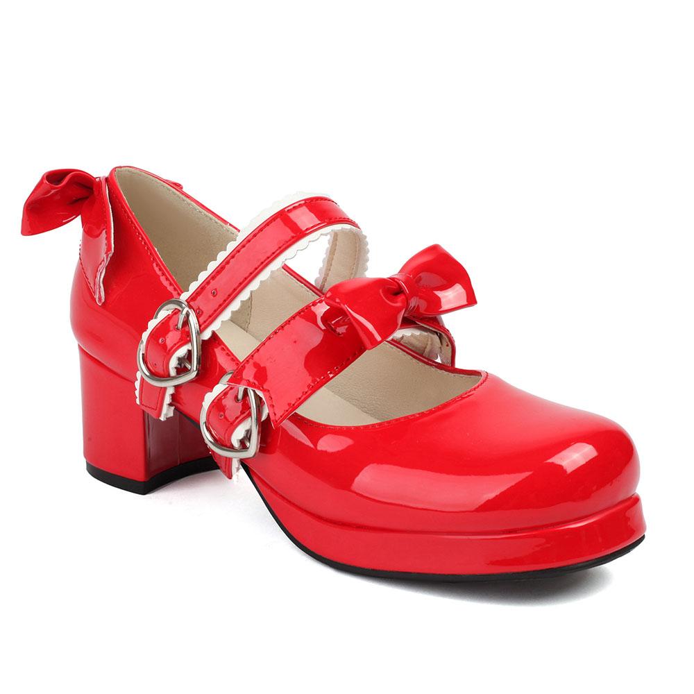 Size 34-48 Lolita Women Mary Jane Shoes Pumps Platform Chunky Heel Gothic Pumps With Bow Cute Uniform Dress Shoes For Women