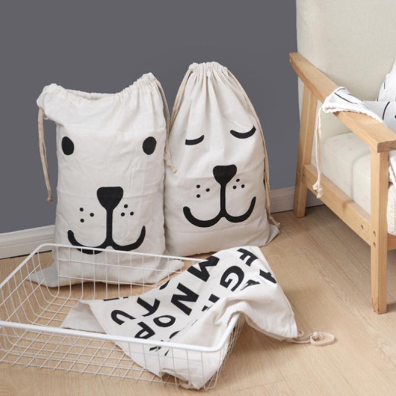 Large Cotton and Linen Laundry Bag Clothes Toys Storage Bag Printing Fabric Drawstring Duffle Bag Dirty Clothes Organizer Bags