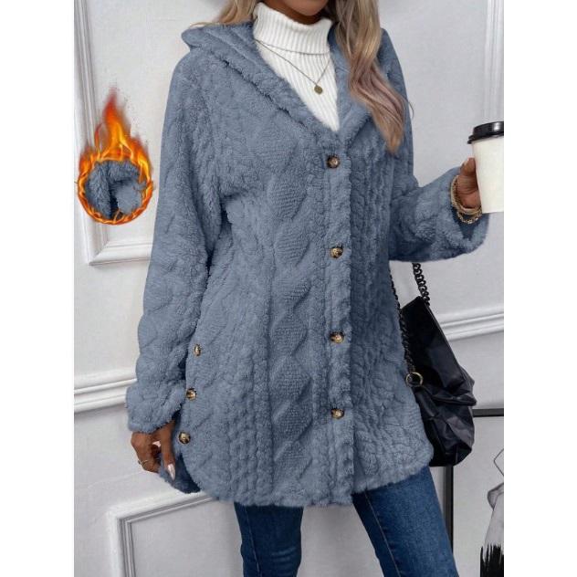 

Кардиган однотонний з капюшоном на ґудзиках з довгим рукавом, повсякденна куртка XXXXXL синій