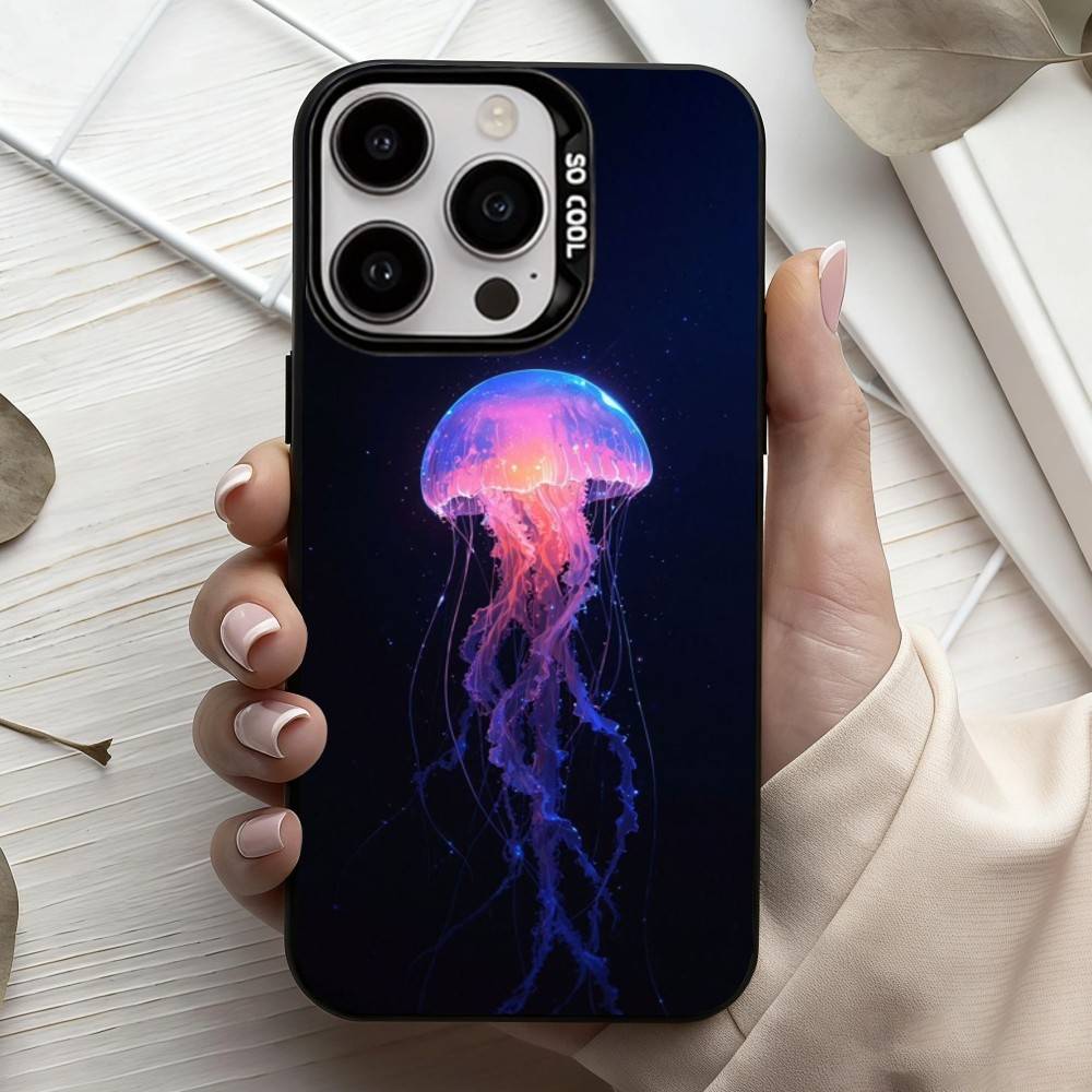 Pink Jellyfish Tear Phone Case For iPhone17,16,15,14,13,12,11 Plus,Pro Max Black Candy Silver Plated Cover