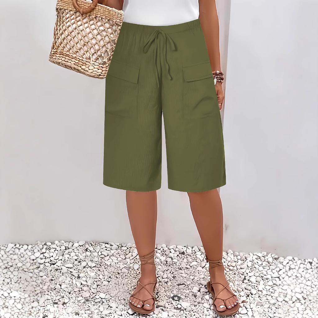 Women's Elastic Waist Bermuda Shorts Casual Loose Straight Leg Knee Length Pants