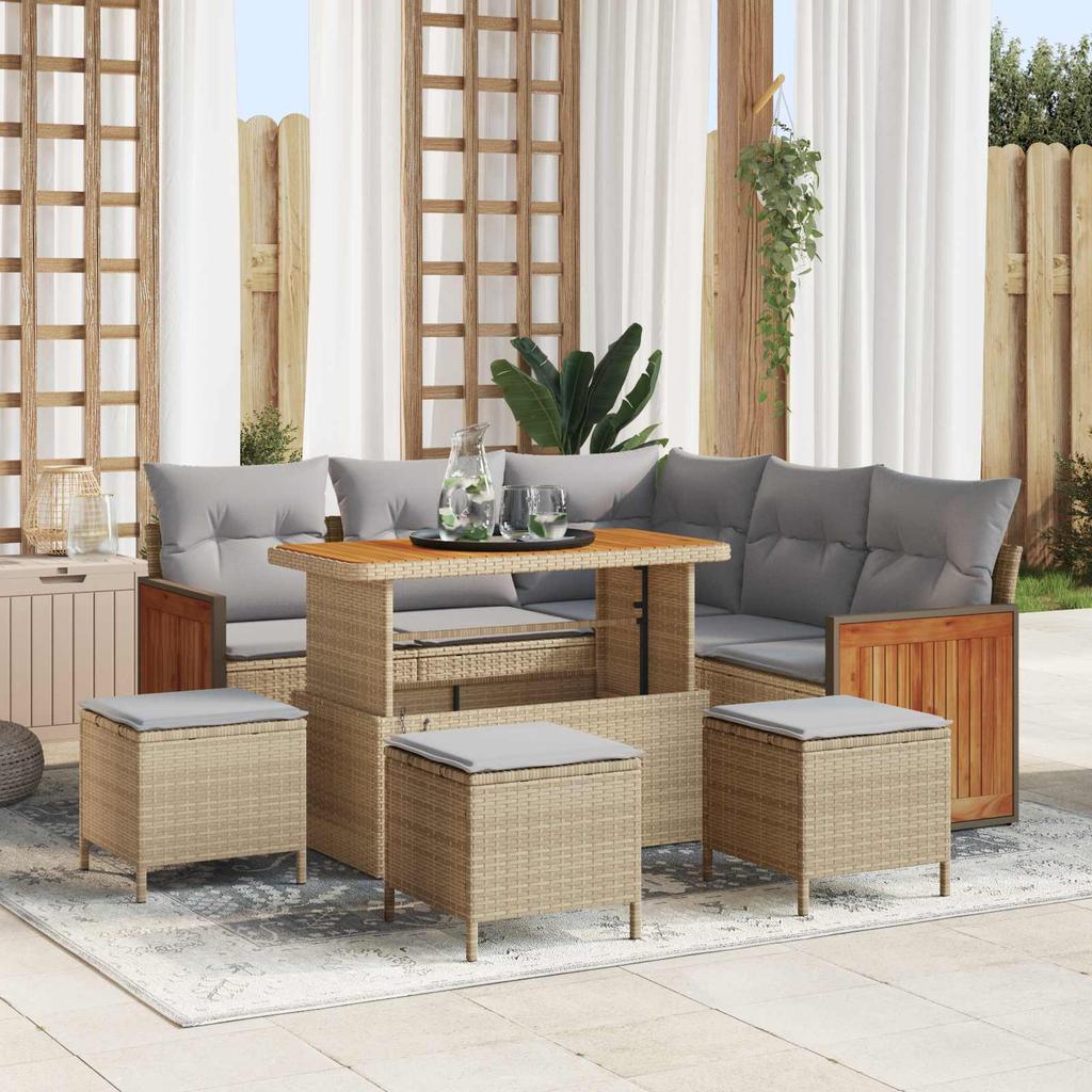9 Piece Garden Sofa Set with Cushions In Beige and Light Grey