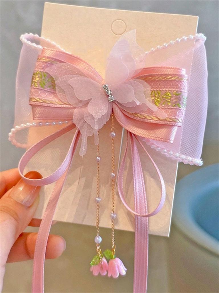1 Women's spring new sweet bow streamer Lily of the Valley Hairpin with Pearl hairpin hairpin Headpiece
