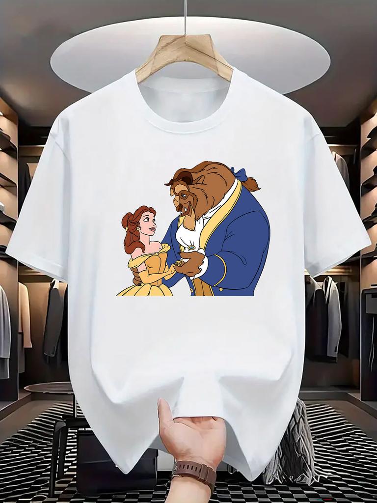 Disney Die Schöne und das Biest Belle Biest Bedrucktes T-Shirt Herren Damen Freizeit Kurzarm Cartoon Grafik T-Shirt Tops