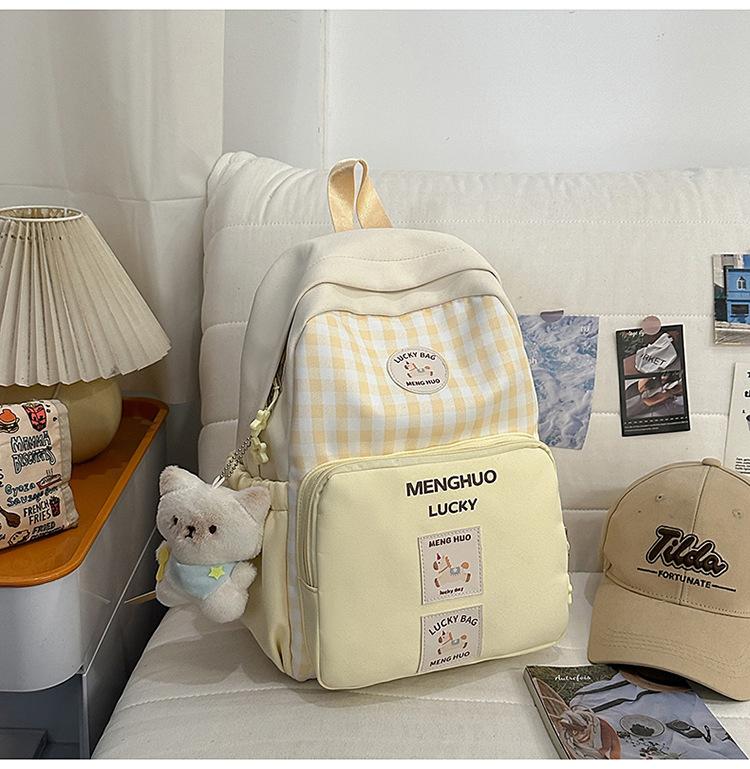 Schoolbag Japanese 1011 new high-value ins sweet plaid backpack middle school student schoolbag lightweight large-capacity backpack