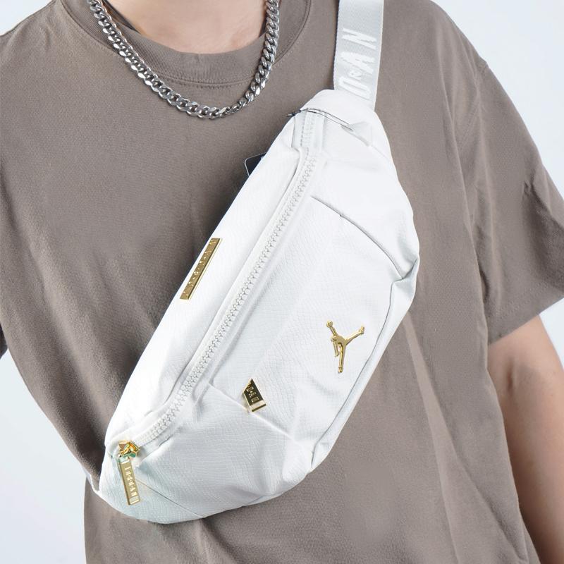 Jordan Sports Trend Mesh Design Snake Pattern High-Quality Basic Crossbody Waist Bag Unisex bags White JD2133015GS-002