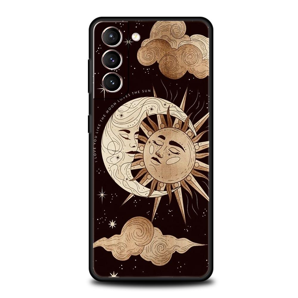 Moon Sun Phone Case For Samsung Galaxy S26 Ultra S25 Plus S24 FE S23 S22 5G S21 S20 Cover Black Soft