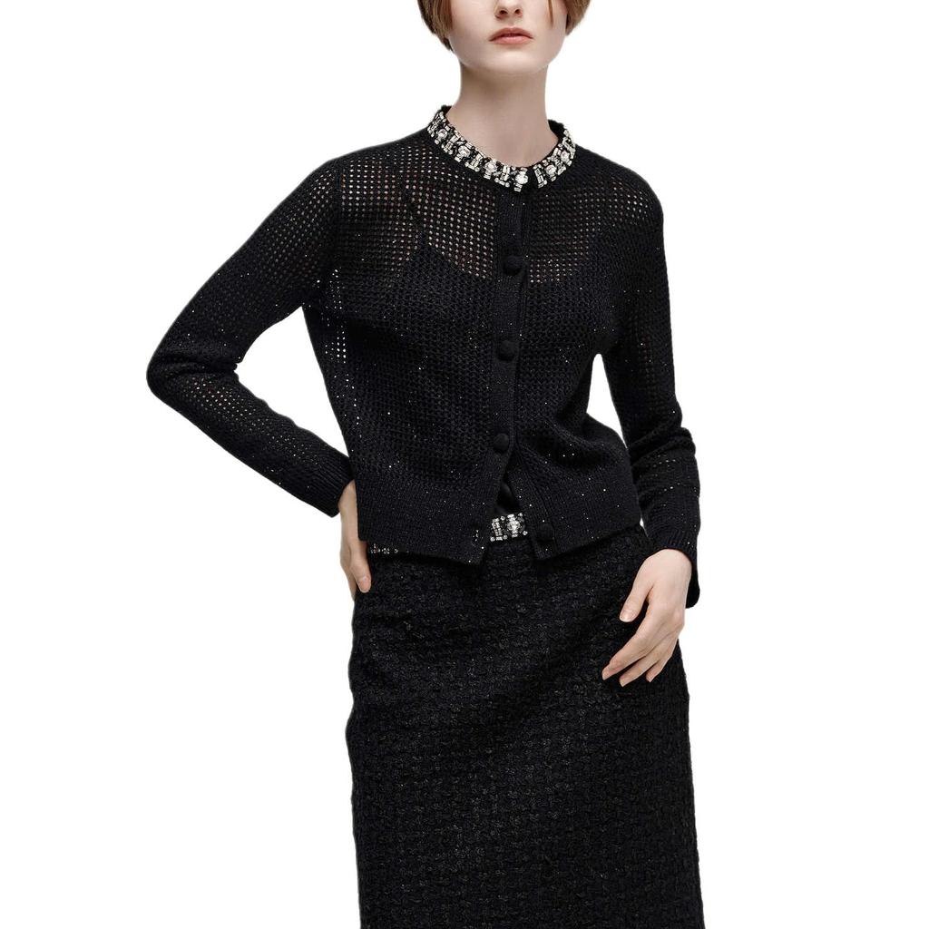 Karl Lagerfeld French Elegant Daily Commuting Casual Relaxed Date Outfit Light Luxury Quality Women Cardigan Black K26L2201