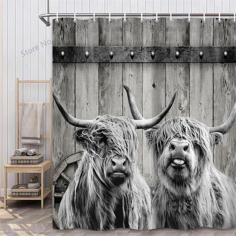 Lustiger Tier Duschvorhang Badewanne Yak Kuh Esel Dschungel Wildtiere Modern Minimalistisch Toilette Lesen Ziege Badezimmer Duschvorha