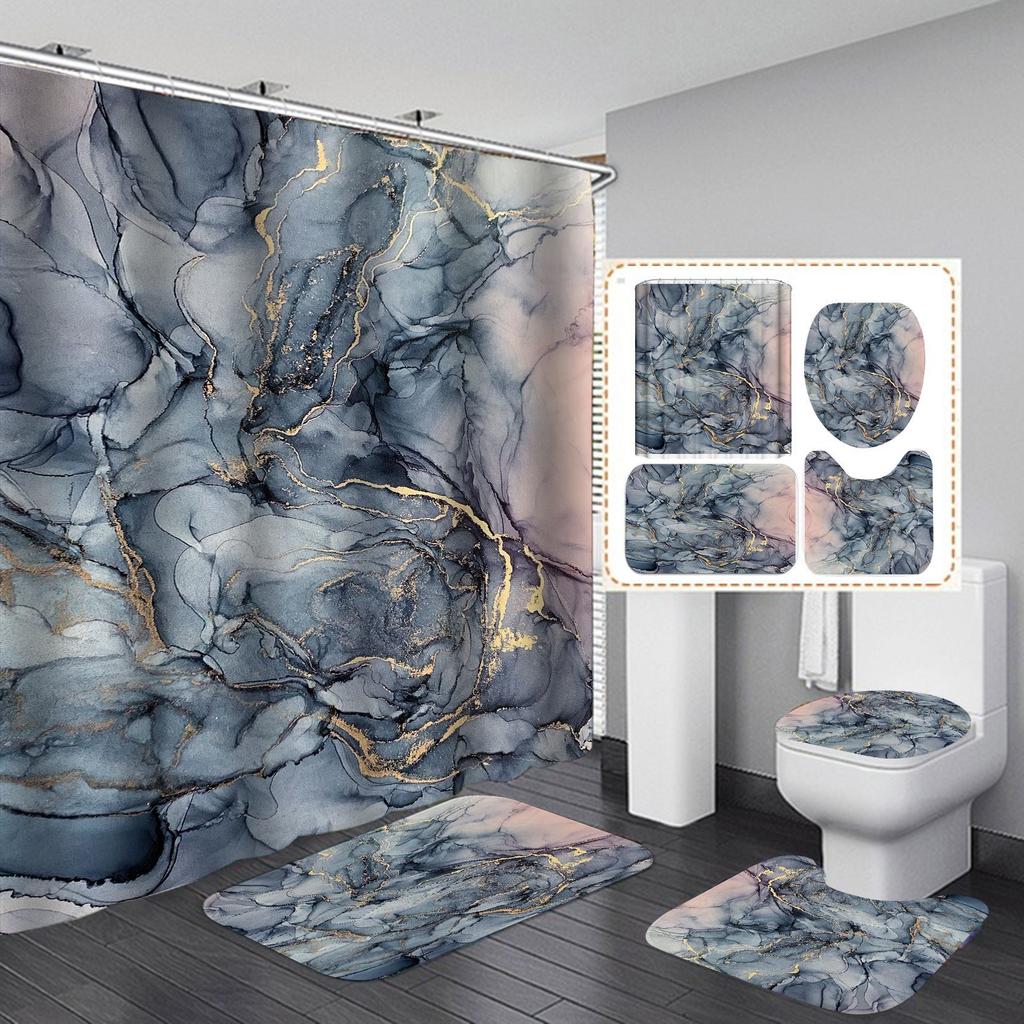 Merry Christmas Bathroom 4Pcs Set Snowman Santa Claus Pattern Waterproof Shower Curtain Toilet Cover Mat Non Slip Rug Home Decor