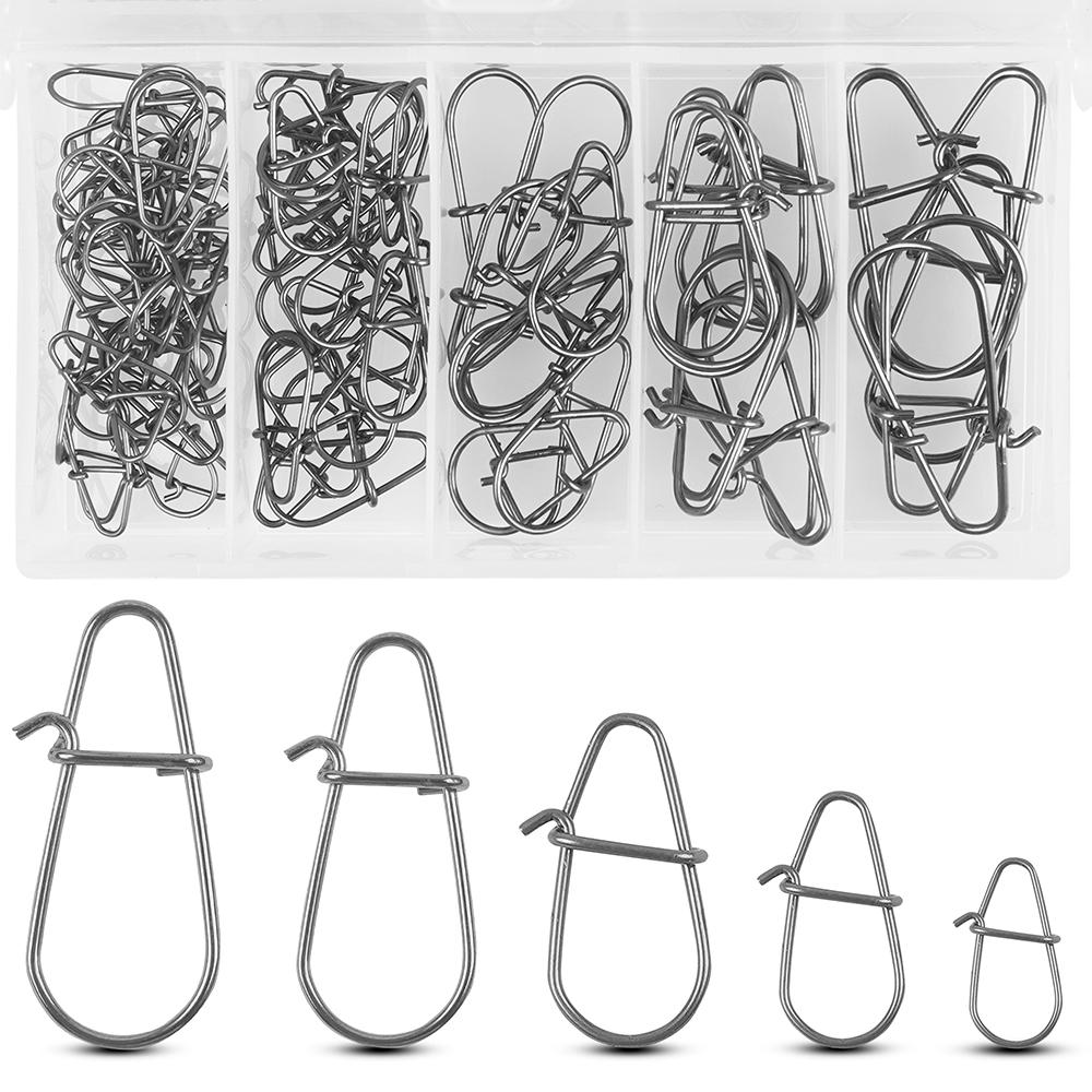 

75Pcs Fishing Duo Lock Snaps Stainless Steel Crankbait Snaps for Bass Lures Quick Change Fishing Clips Fast Snaps Connectors