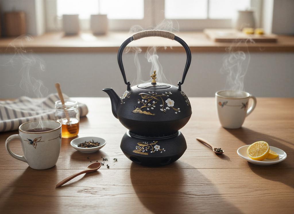 Cast Iron Kettle 1L + Infuser, Strainer For Tea And Herbs + Heater