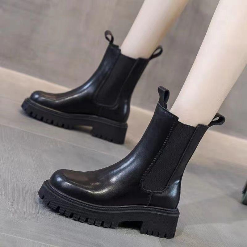 Martin boots women's 2025 new British style spring and autumn single boots medium tube cigarette boots thick sole heightening Chelsea short boots