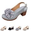 Summer Women's Floral Chunky Heel Open Toe Slingback Sandals Fashion One Strap Buckle High Heel Shoes for Casual Wear