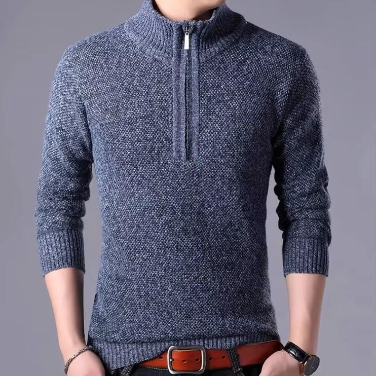 Autumn Winter Padded Thickened Men's Large Size Half Turtleneck Sweater Men's Zip Up Sweaters Casual Pullovers