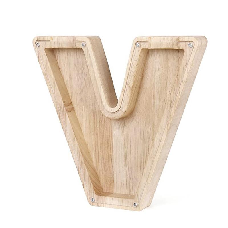 18cm Twenty-six Letter Piggy Bank Wooden Coin Money Saving Box Jar Coins Storage Box Desktop Ornament Home Decor Craft Xmas Gift