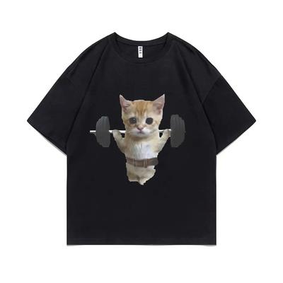 Funny Fitness Cat Graphic TShirt Unisex Cute Gym Pump Cover Tee Unisexs Loose Meme TShirt Short Sleeve WOMEN And Unisex Tshirt