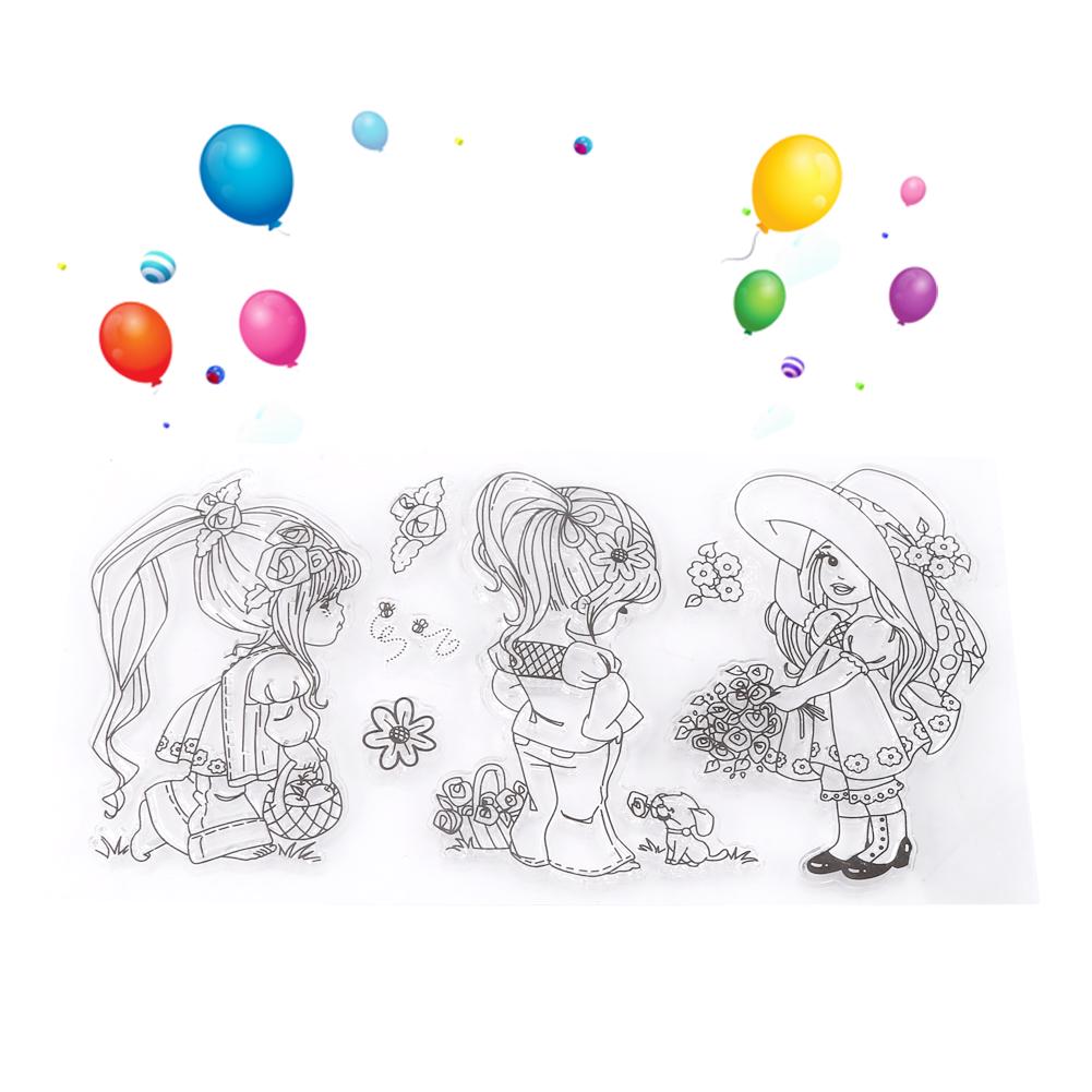 Scrapbook Photo Album Transparent Silicone Rubber Clear Stamps Cartoon Girls