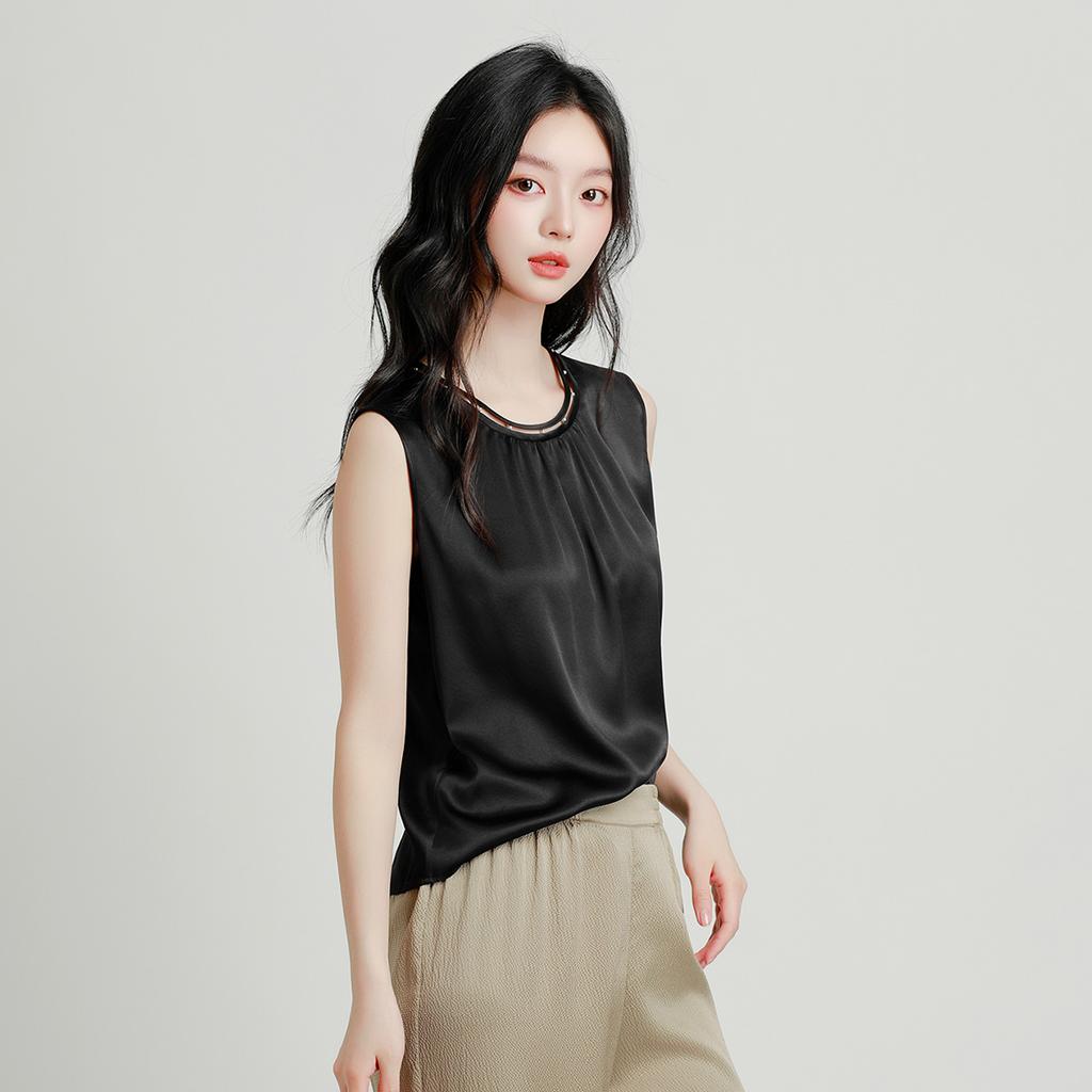 92% Mulberry Silk Stretch Satin Fashion Bottom Top Versatile High End Shirt Mulberry Silk T-shirt for Women